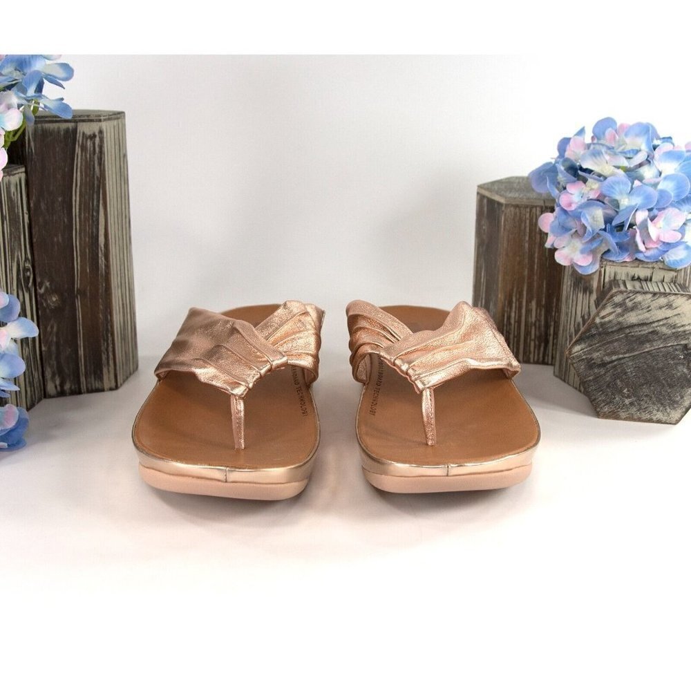 FitFlop Twiss Rose Gold Leather Slides Mule Wedge Sandals Size 39 NIB - Picture 2 of 9